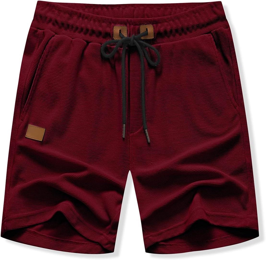 imageJMIERR Mens Casual 5quot 7quot Shorts Waffle Elastic Waist Drawstring Workout Running Jogging Beach Sweat Shorts with PocketsRed