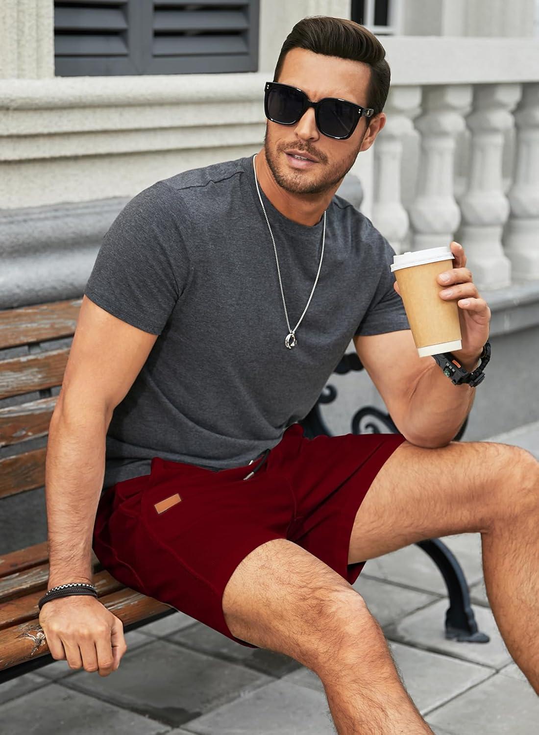 imageJMIERR Mens Casual 5quot 7quot Shorts Waffle Elastic Waist Drawstring Workout Running Jogging Beach Sweat Shorts with PocketsRed