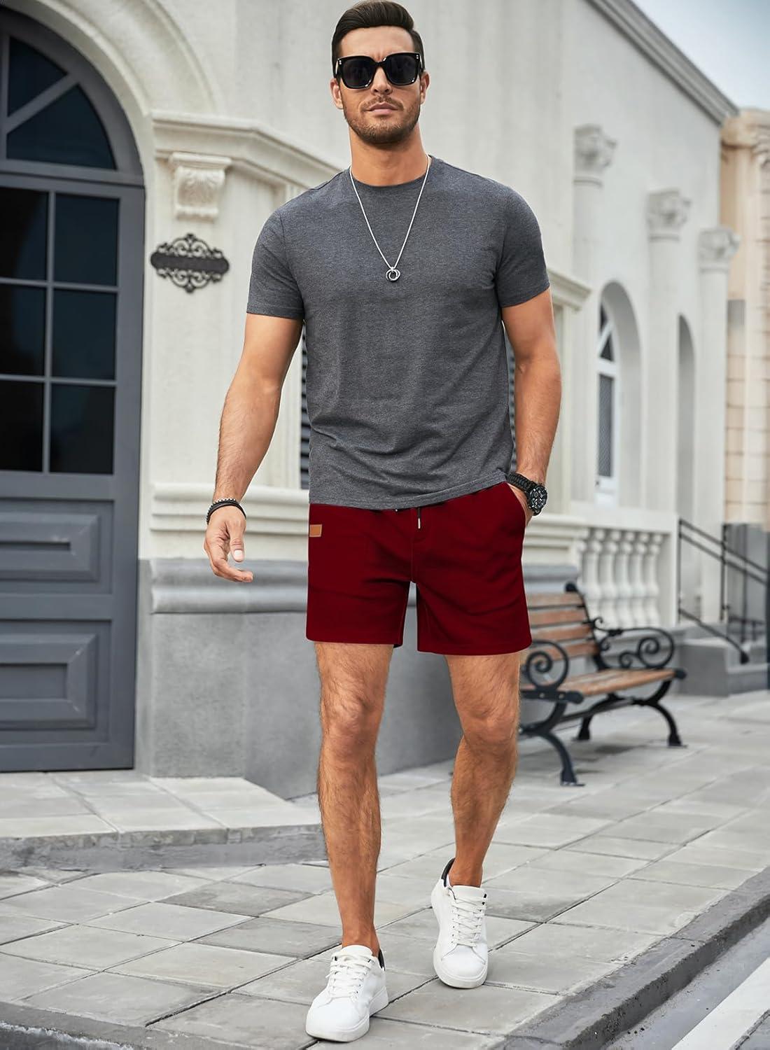 imageJMIERR Mens Casual 5quot 7quot Shorts Waffle Elastic Waist Drawstring Workout Running Jogging Beach Sweat Shorts with PocketsRed