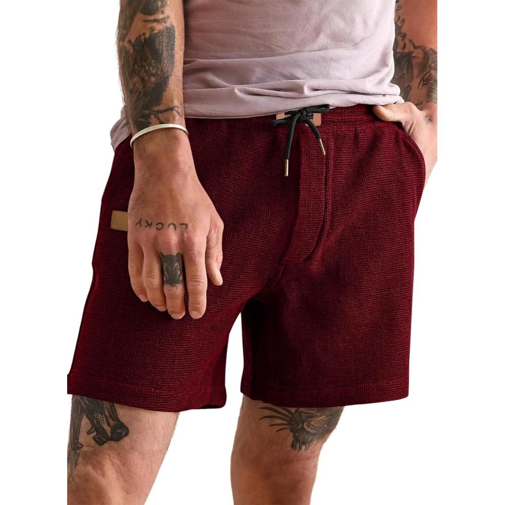 imageJMIERR Mens Casual 5quot 7quot Shorts Waffle Elastic Waist Drawstring Workout Running Jogging Beach Sweat Shorts with PocketsRed