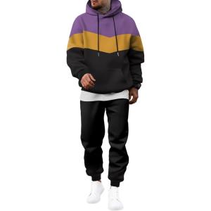 JMIERR Men’s Hoodie Tracksuit 2 Pieces Set Novelty Color Block Pullover Fleece Hoodies Long Sleeve Casual Sweatshirt(Tillandsia Purple)