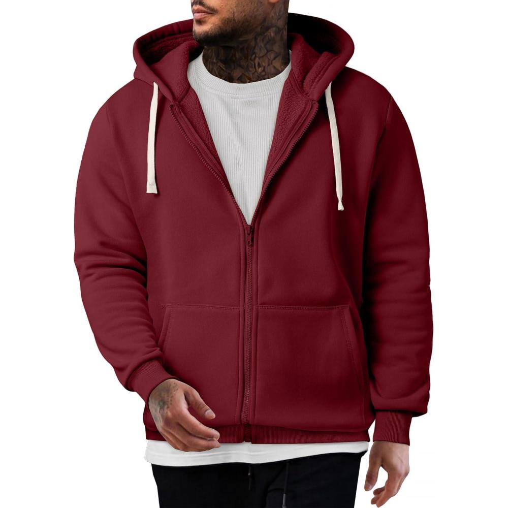 imageJMIERR Mens Full Zip Hooded Fleece Drawstring Hoodies Pullover Sweatshirts Casual Long Sleeve ShirtsBurgundy