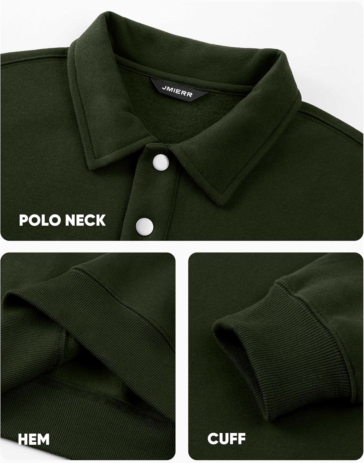 imageJMIERR Mens Casual Cotton Polo Sweatshirts Long Sleeve Button Collared Pullover ShirtsGreen