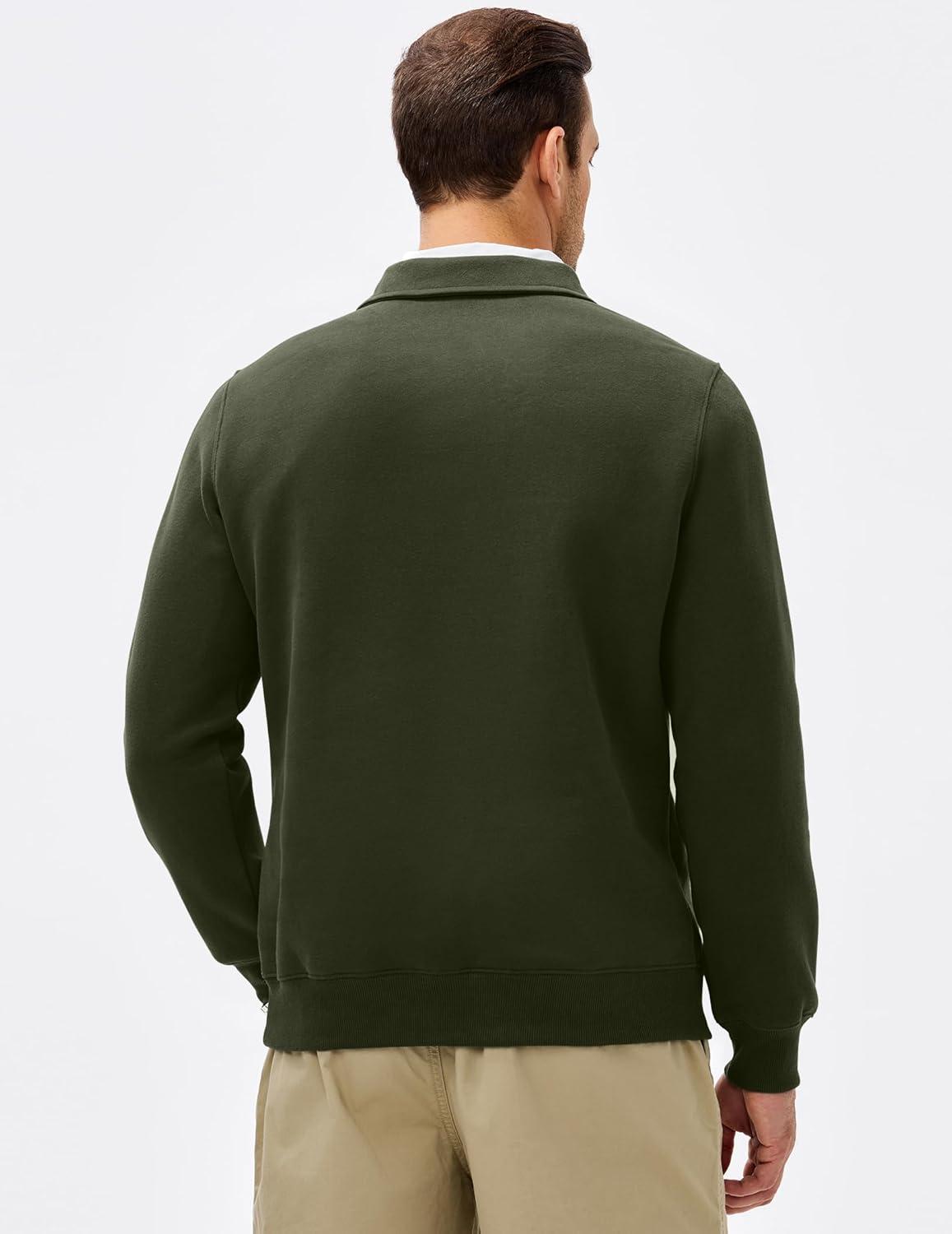 imageJMIERR Mens Casual Cotton Polo Sweatshirts Long Sleeve Button Collared Pullover ShirtsGreen