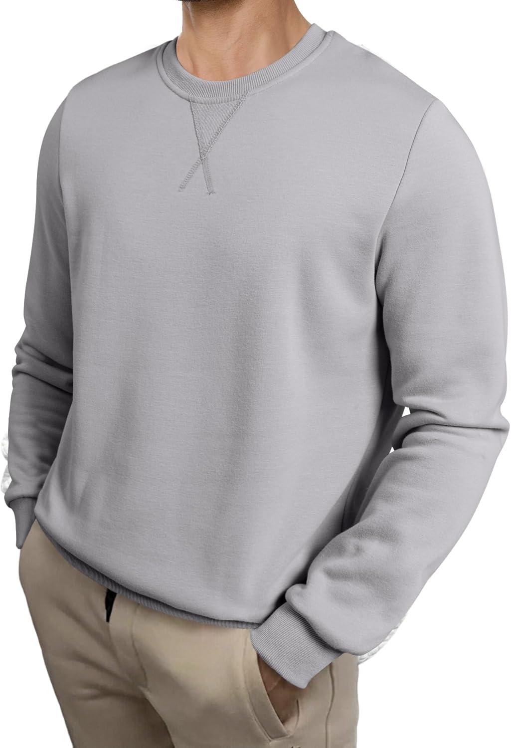 imageJMIERR Mens Cotton Sherpa Lined Sweatshirts Casual Fleece Long Sleeve Crewneck Fall Winter Pullover ShirtsLight Grey