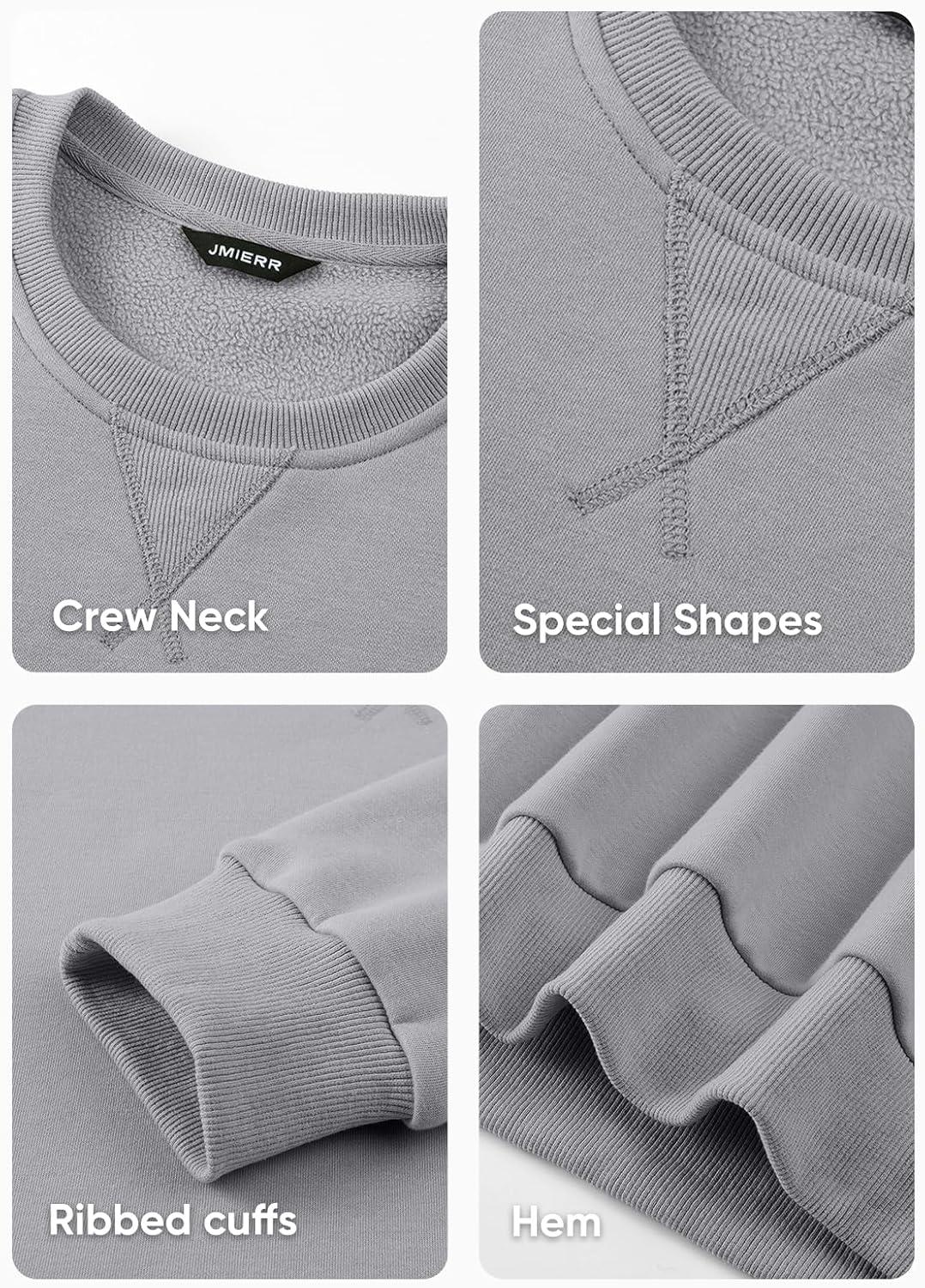 imageJMIERR Mens Cotton Sherpa Lined Sweatshirts Casual Fleece Long Sleeve Crewneck Fall Winter Pullover ShirtsLight Grey
