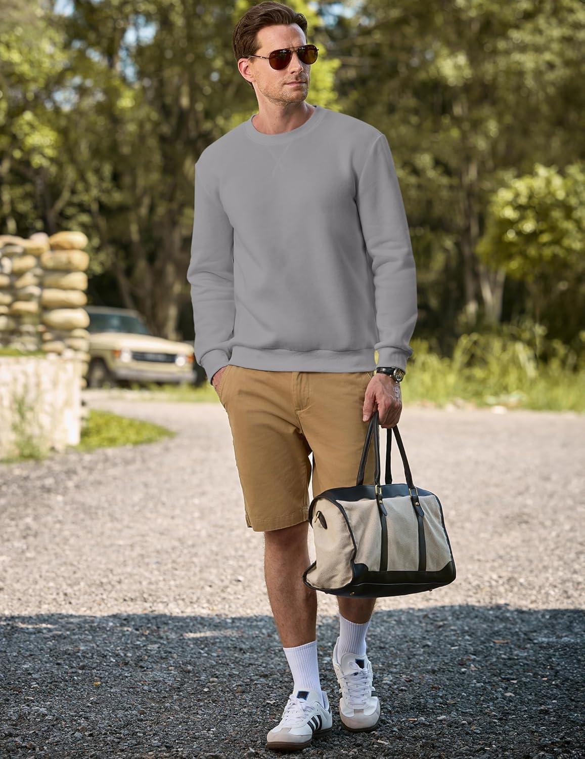 imageJMIERR Mens Cotton Sherpa Lined Sweatshirts Casual Fleece Long Sleeve Crewneck Fall Winter Pullover ShirtsLight Grey