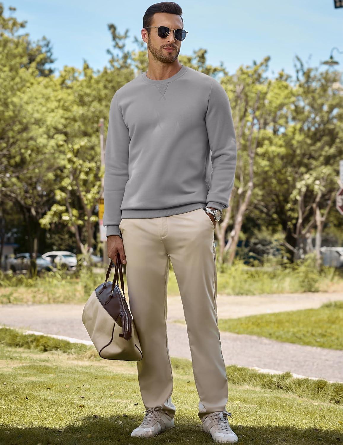 imageJMIERR Mens Cotton Sherpa Lined Sweatshirts Casual Fleece Long Sleeve Crewneck Fall Winter Pullover ShirtsLight Grey