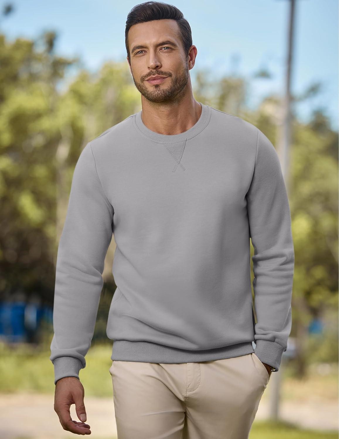 imageJMIERR Mens Cotton Sherpa Lined Sweatshirts Casual Fleece Long Sleeve Crewneck Fall Winter Pullover ShirtsLight Grey