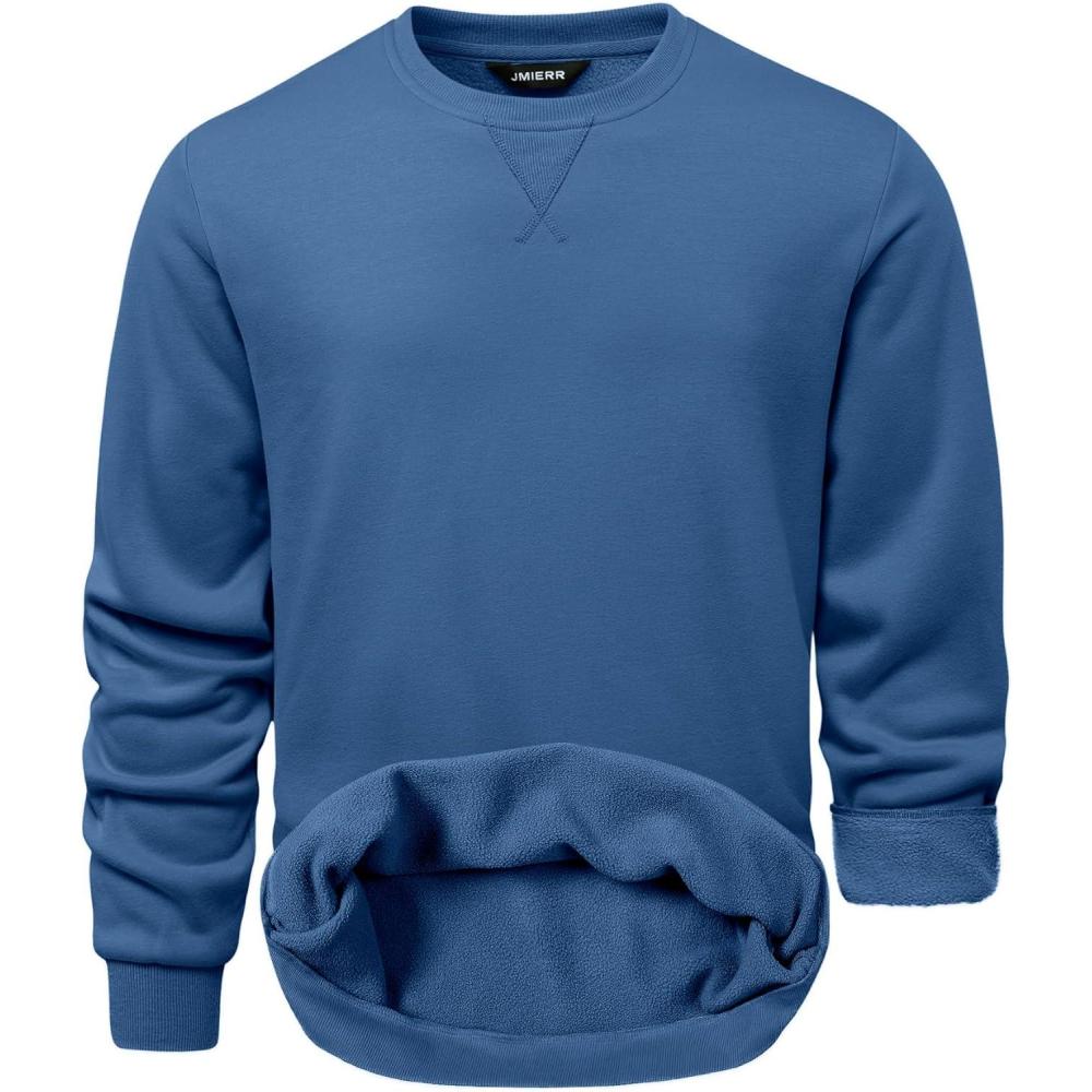 imageJMIERR Mens Cotton Sherpa Lined Sweatshirts Casual Fleece Long Sleeve Crewneck Fall Winter Pullover ShirtsBlue
