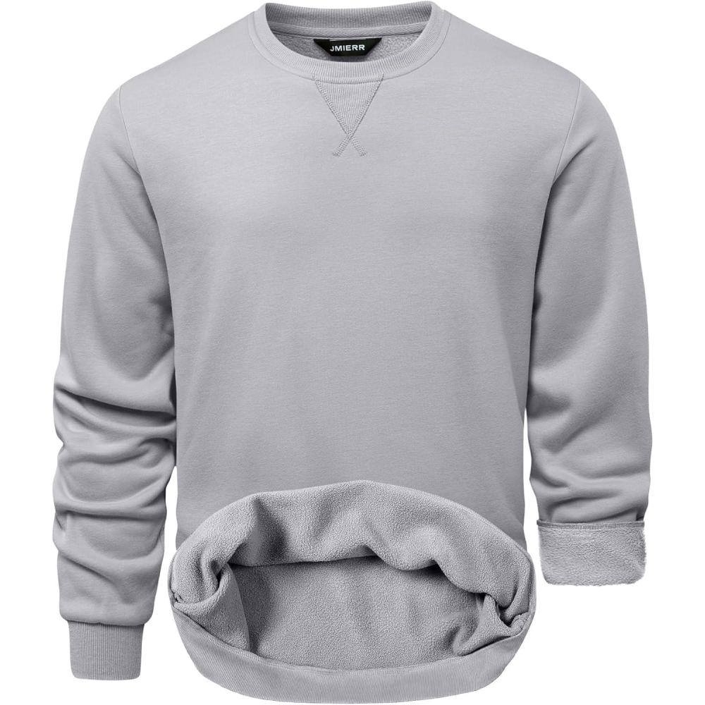 imageJMIERR Mens Cotton Sherpa Lined Sweatshirts Casual Fleece Long Sleeve Crewneck Fall Winter Pullover ShirtsLight Grey
