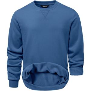 JMIERR Mens Cotton Sherpa Lined Sweatshirts Casual Fleece Long Sleeve Crewneck Fall Winter Pullover Shirts(Blue)