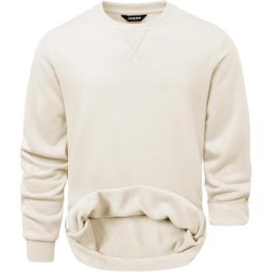 JMIERR Mens Cotton Sherpa Lined Sweatshirts Casual Fleece Long Sleeve Crewneck Fall Winter Pullover Shirts(Cream)