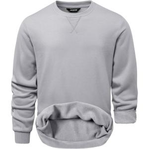 JMIERR Mens Cotton Sherpa Lined Sweatshirts Casual Fleece Long Sleeve Crewneck Fall Winter Pullover Shirts(Light Grey)