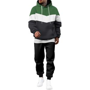 JMIERR Men’s Hoodie Tracksuit 2 Pieces Set Novelty Color Block Pullover Fleece Hoodies Long Sleeve Casual Sweatshirt(Dark Green)