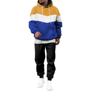 JMIERR Men’s Hoodie Tracksuit 2 Pieces Set Novelty Color Block Pullover Fleece Hoodies Long Sleeve Casual Sweatshirt(Jurassic Gold)