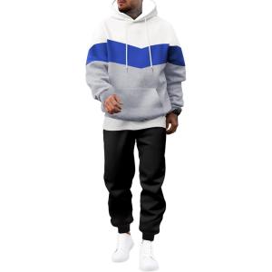 JMIERR Men’s Hoodie Tracksuit 2 Pieces Set Novelty Color Block Pullover Fleece Hoodies Long Sleeve Casual Sweatshirt(Powder Blue)