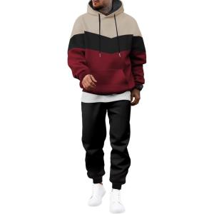 JMIERR Men’s Hoodie Tracksuit 2 Pieces Set Novelty Color Block Pullover Fleece Hoodies Long Sleeve Casual Sweatshirt(Red Dahlia)